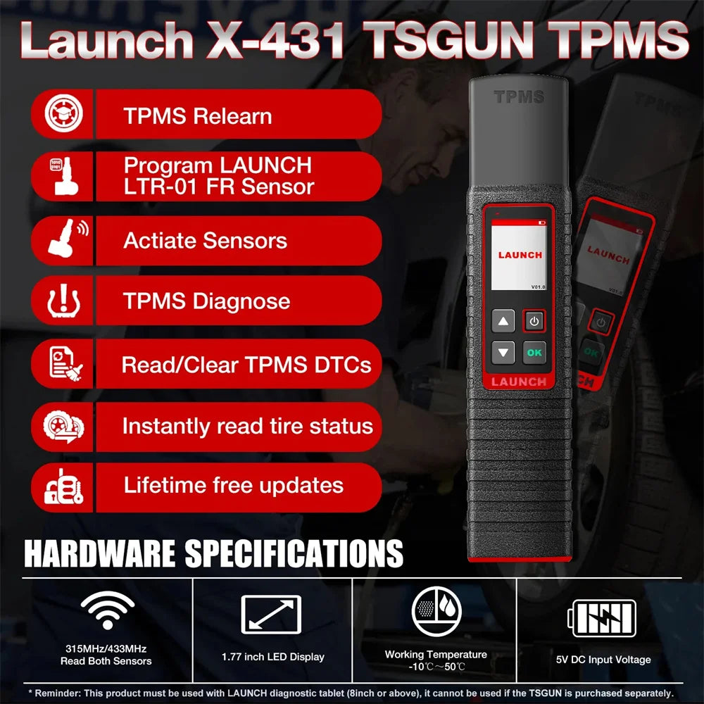Handheld TPMS Tool 315/433 MHz — Tire Pressure Sensor Activation, Programming, Relearn & Diagnostic