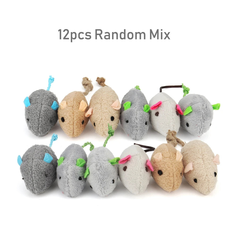 12-Pack Catnip Plush Mice for Cats - Interactive Kitten Play Set (5.1 x 1.2 in / 13 x 3 cm)
