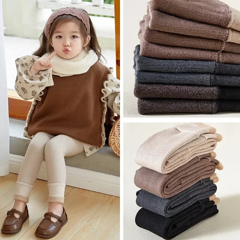 Baby Girls Warm Cotton Velvet Leggings – Winter Ankle-Length Trousers, Korean Style