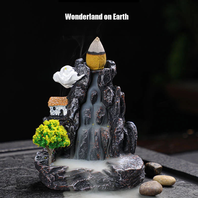Backflow Waterfall Incense Holder Burner – Aromatherapy Home Decor with Backflow Incense Cones