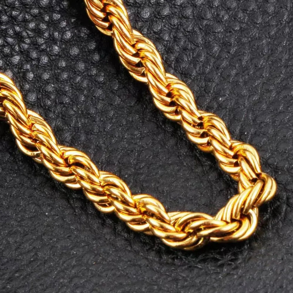 18K Gold 4mm Rope Chain Necklace for Women and Men — Adjustable 18–24 in (45–60 cm) Classic Wedding Gift