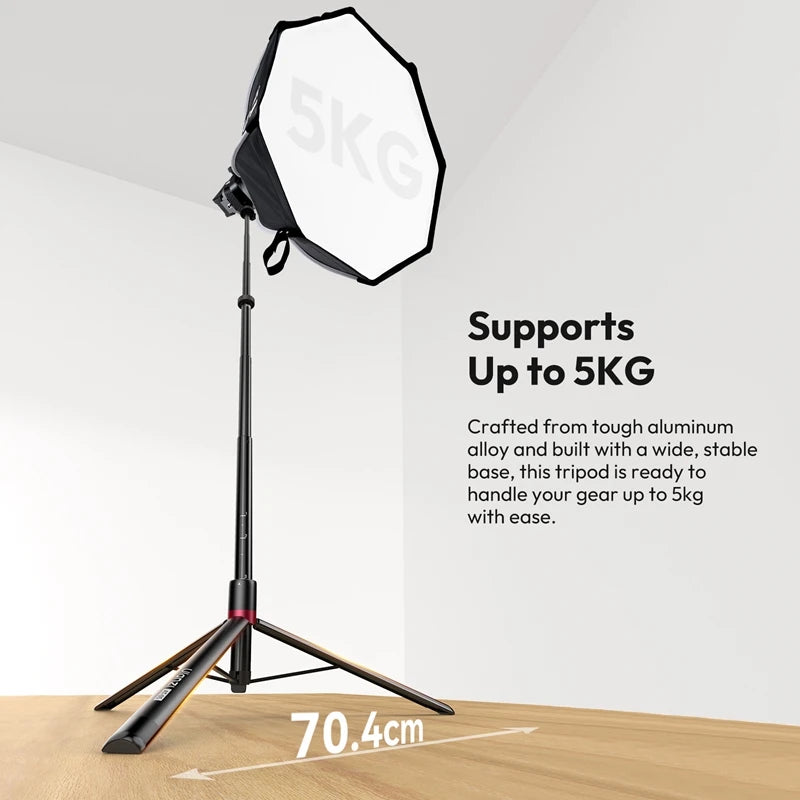 2m (6.6 ft) Heavy-Duty Foldable Light Stand Tripod for Video Lights, DSLR Cameras, Studio & Livestreaming — 5 kg (11 lb) Load