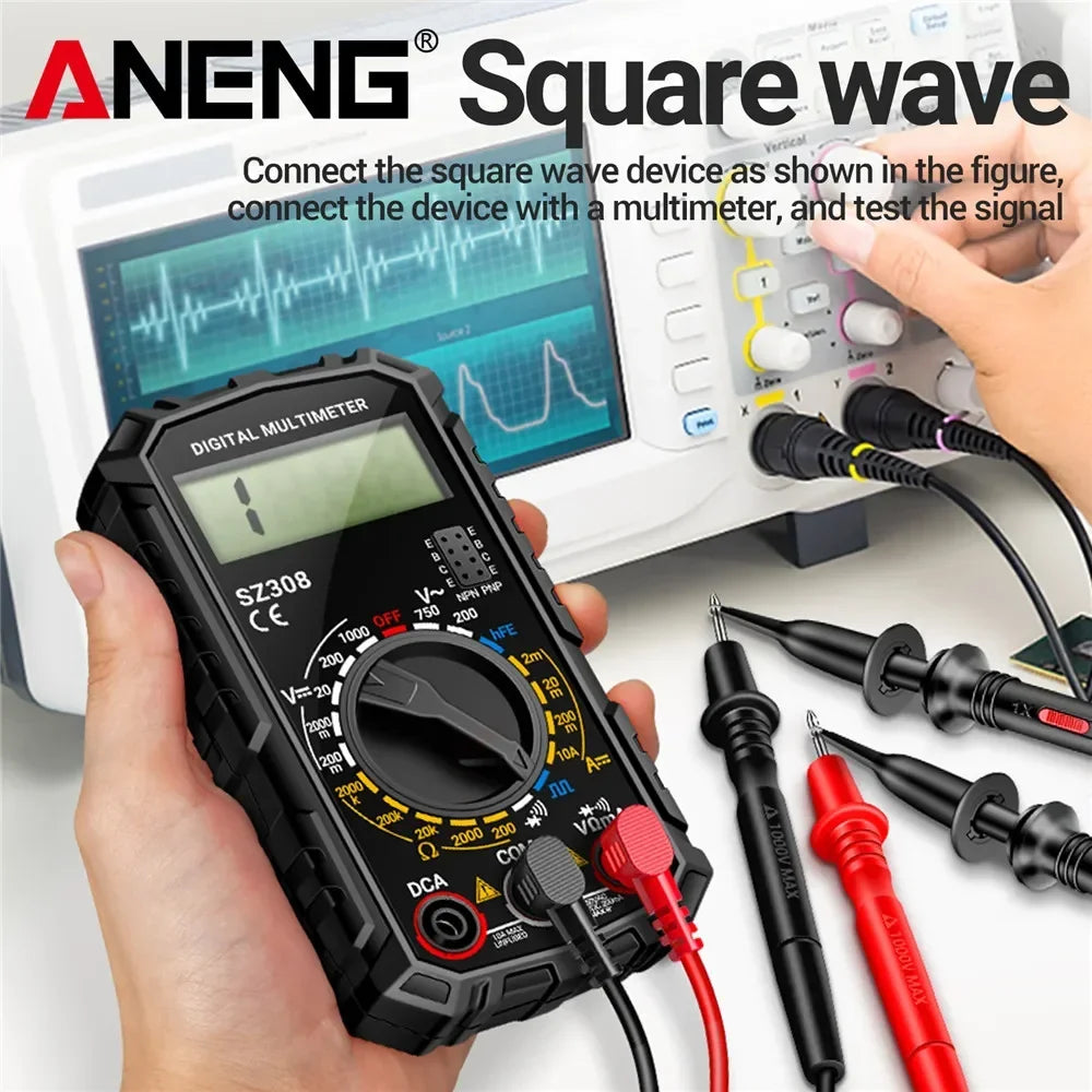 Digital Multimeter with Square Wave Generator - AC/DC Voltage & Current, Resistance, Diode, LCD Backlight