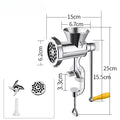 Manual Stainless Steel Meat Grinder Hand Crank with Table Clamp - Multipurpose Food Processor for Meat, Vegetables & Sausage Stuffer