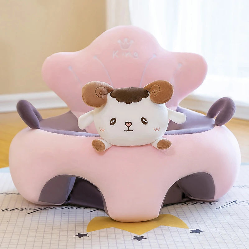 Plush Velvet Baby Sofa Seat Cover 50 x 50 x 40 cm (19.7 x 19.7 x 15.7 in) Learn-to-Sit Toddler Support Cover Cartoon Washable No Filling