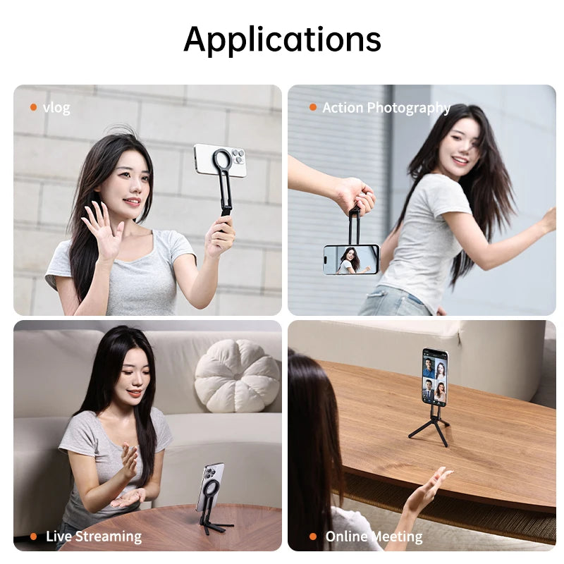 Carabiner-Mounted Mini Phone Tripod – Lightweight Aluminum Magnetic Dual-Sided Holder for Vertical & Horizontal Vlogging & Live Streaming