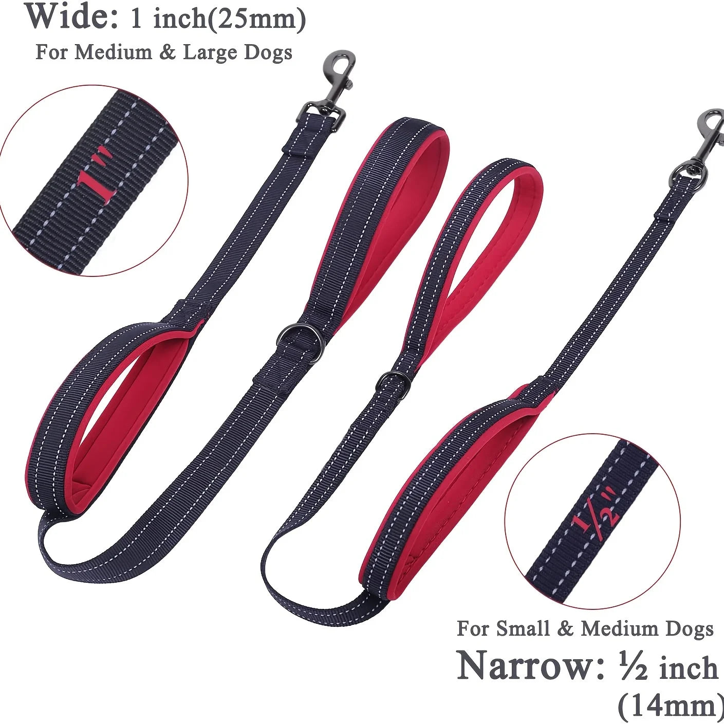Heavy Duty Double Handle Dog Leash - Dual Handle Training Lead for Outdoor Travel & Greater Control