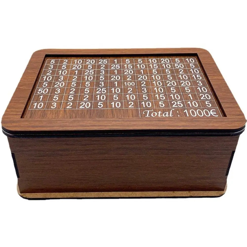 Wooden Piggy Bank Money Box – Reusable Cash Vault for Kids, Euro Savings Challenge (1,000 / 3,000 / 5,000 / 10,000 €)