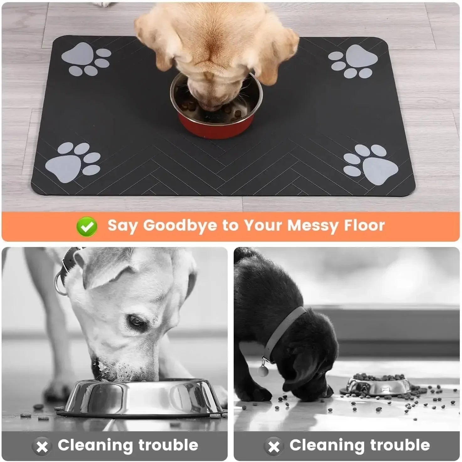 Absorbent Pet Feeding Mat with Non-Slip Rubber Backing - Waterproof Placemat for Dogs & Cats (20 x 30 cm / 7.9 x 11.8 in; 30 x 50 cm / 11.8 x 19.7 in; 40 x 60 cm / 15.7 x 23.6 in)