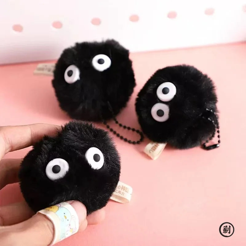 5 or 10-Pack Plush Coal Ball Keychains, Cute Black Cartoon Bag Charms & Pet Toy Accessories