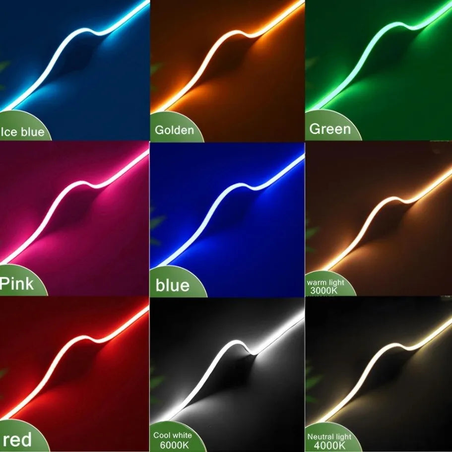 3mm (0.12in) Ultra-Thin COB LED Strip Light 12V – 400 LEDs/m Dimmable High-Density Flexible Tape, 3000K/4000K/6000K & Multicolor