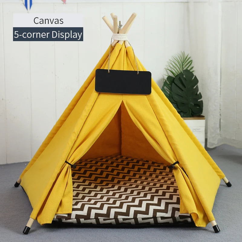 Pet Teepee Tent for Cats & Small Dogs - Portable Washable Indoor Pet Bed with Removable Cushion & Chalkboard (S ≤11 lb/5 kg, M ≤22 lb/10 kg, L ≤33 lb/15 kg)