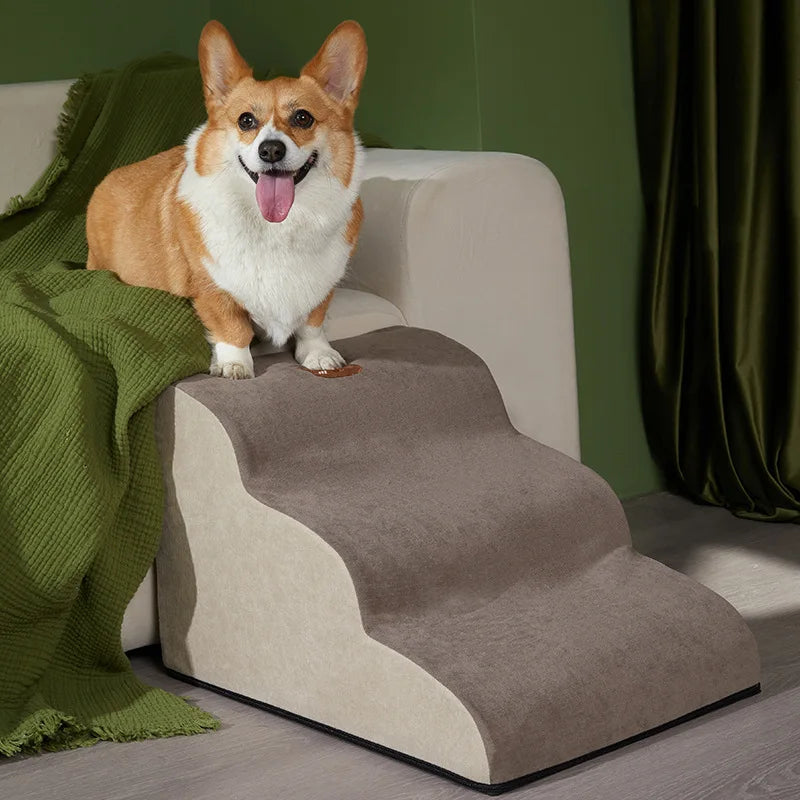 2-Step Pet Stairs for Small & Senior Dogs, Anti-Slip Coral Fleece Ramp with Removable Zipper Cover (36 x 40 x 30 cm | 14.2 x 15.7 x 11.8 in)