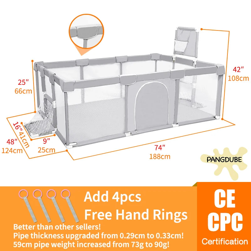 Large Baby Playpen & Ball Pit - Indoor Kids Play Area Safety Fence, 128 × 188 × 66 cm (50.4 × 74 × 26 in) - Ages 6 Months to 6 Years