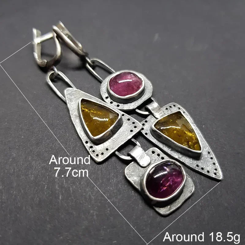 Boho Triangle Waterdrop Stone Drop Earrings - Orange Geometric Statement Earrings for Women