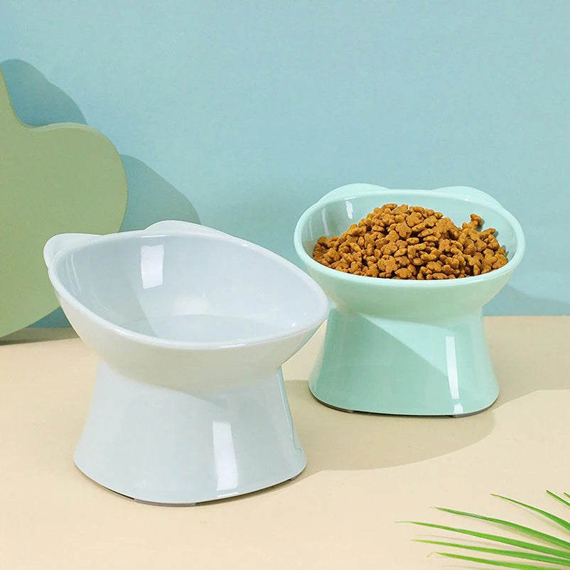 Anti-Tip Elevated Cat Bowl - Nordic Square Double-Handle Raised Pet Feeding & Water Bowl