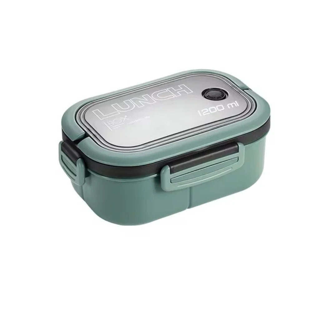 1200ml (1.2L / 40.6 fl oz) Double-Layer Bento Lunch Box with Spoon & Fork - Leakproof Compartmentalized Portable Lunchbox for Office, School & Camping