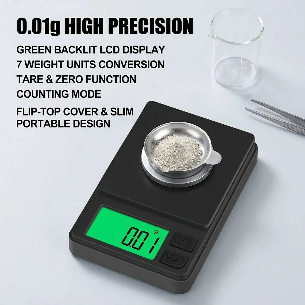 High Precision 0.01g Digital Jewelry Pocket Scale Mini Weighing Scale for Gems, Coins & Powders