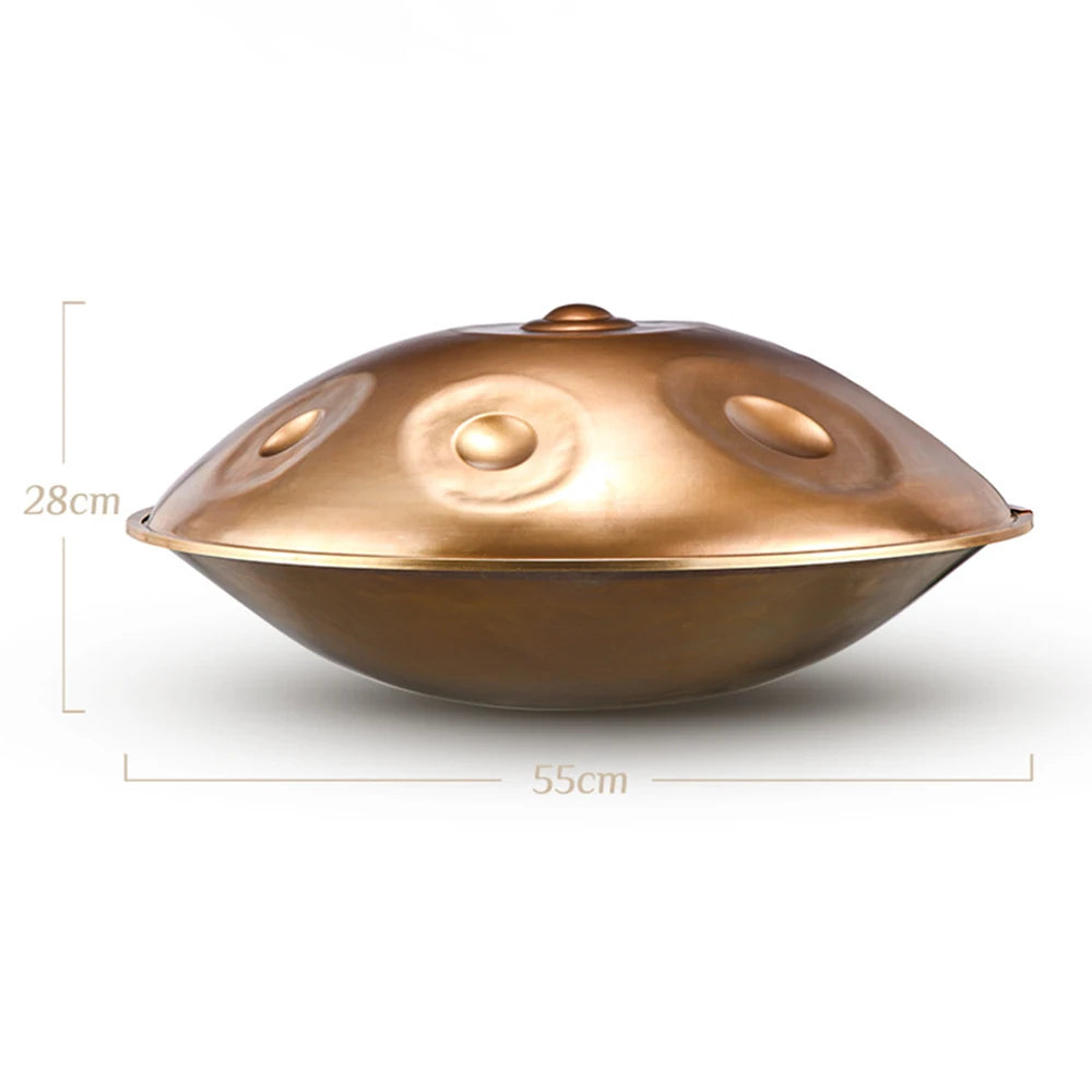 D Minor Kurd Handpan Drum – 22 in (56 cm) Steel Hand Drum, 9/10/12-Note 440Hz with Mallets & Woven Rattan Edge