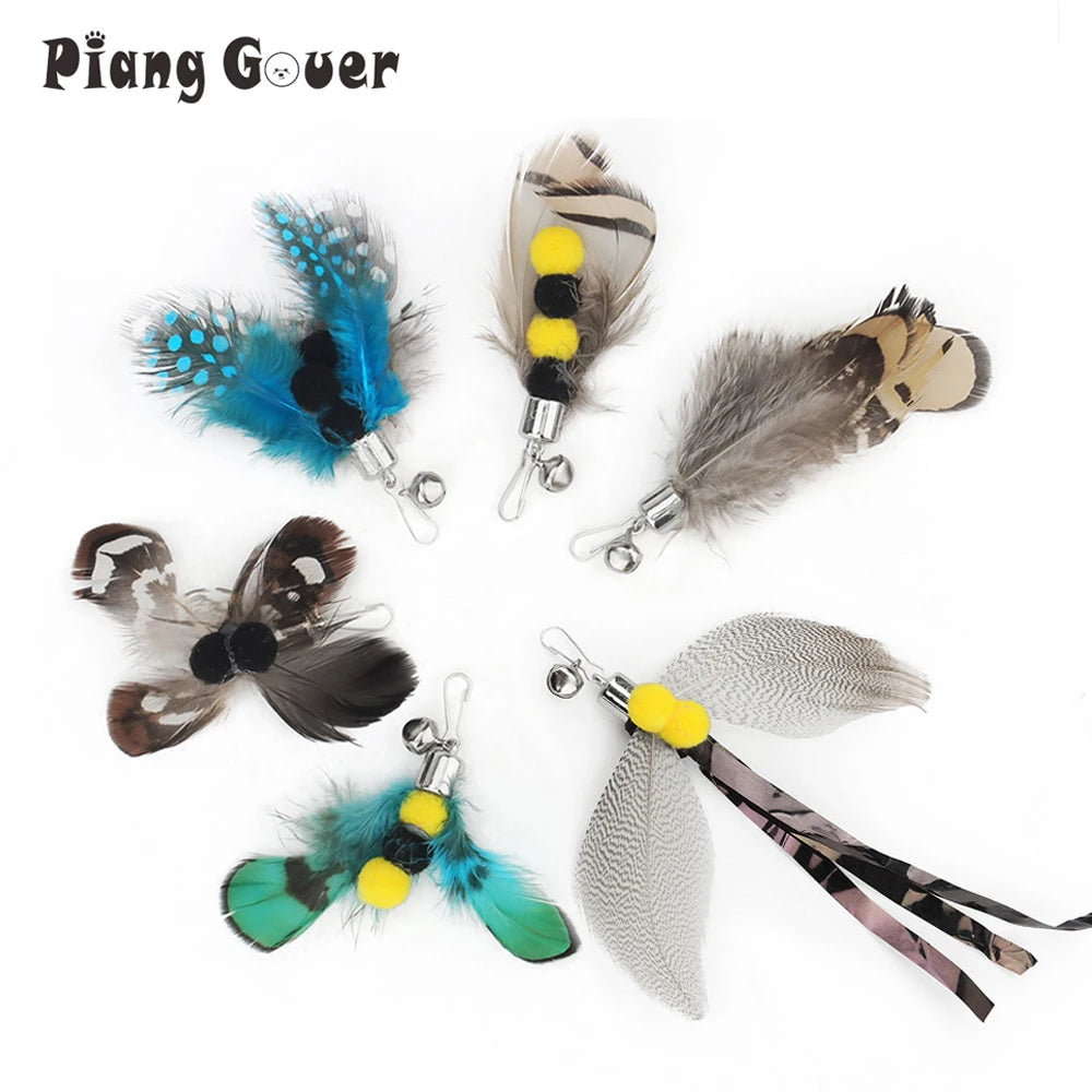 6-Pack Feather Replacement Heads for Cat Teaser Wand – Simulated Insect Interactive Kitten Toy