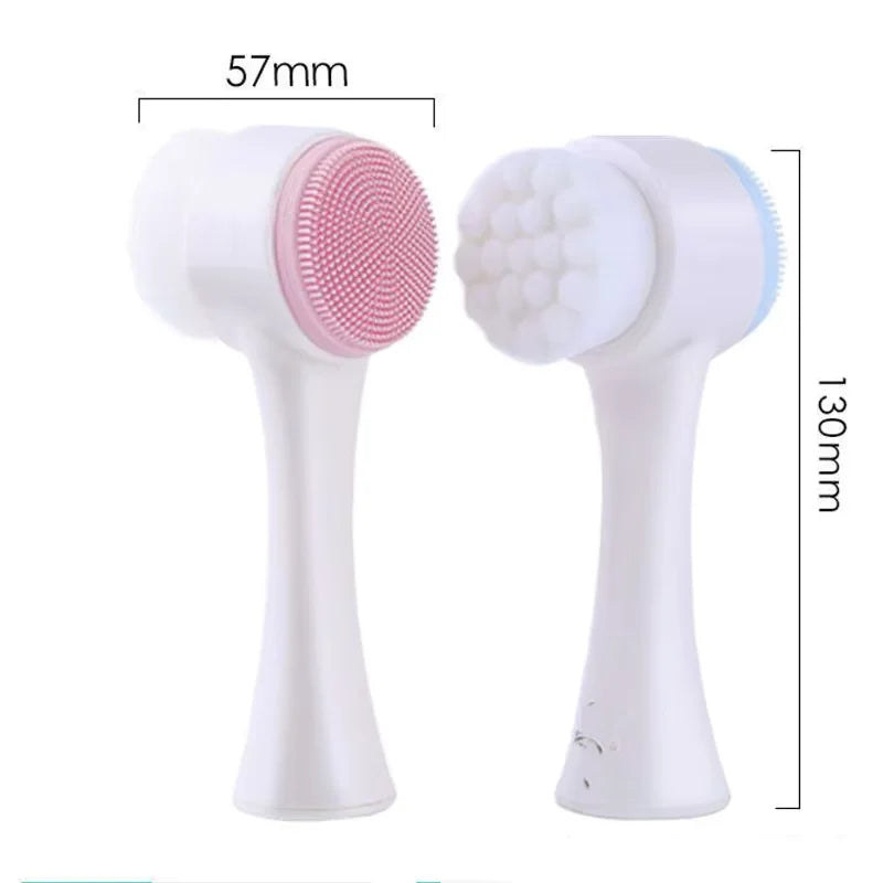 Gentle 3D Double-Sided Silicone Facial Cleansing Brush, Manual Exfoliator and Massage for Sensitive Skin