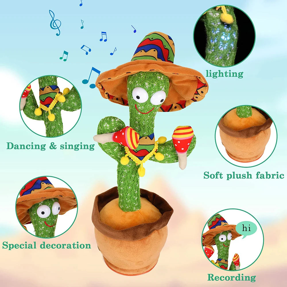 Talking Dancing Cactus Plush Toy - Voice Repeat & Sing, USB Rechargeable LED Interactive Toy for Toddlers & Kids (31–50 cm / 12–20 in)