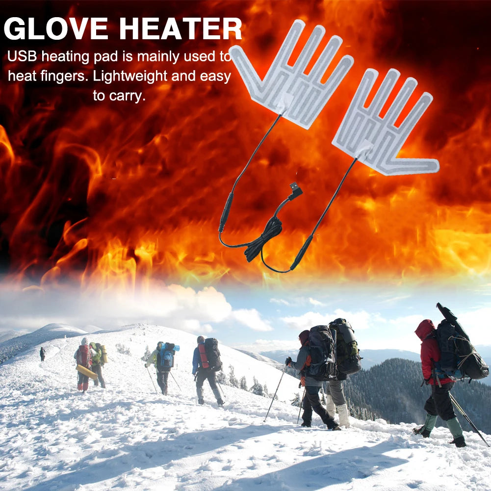 1 Pair USB Carbon Fiber Heated Glove Pads – Electric Heating Inserts for Winter Gloves, Camping, Hiking, Skiing & Cycling