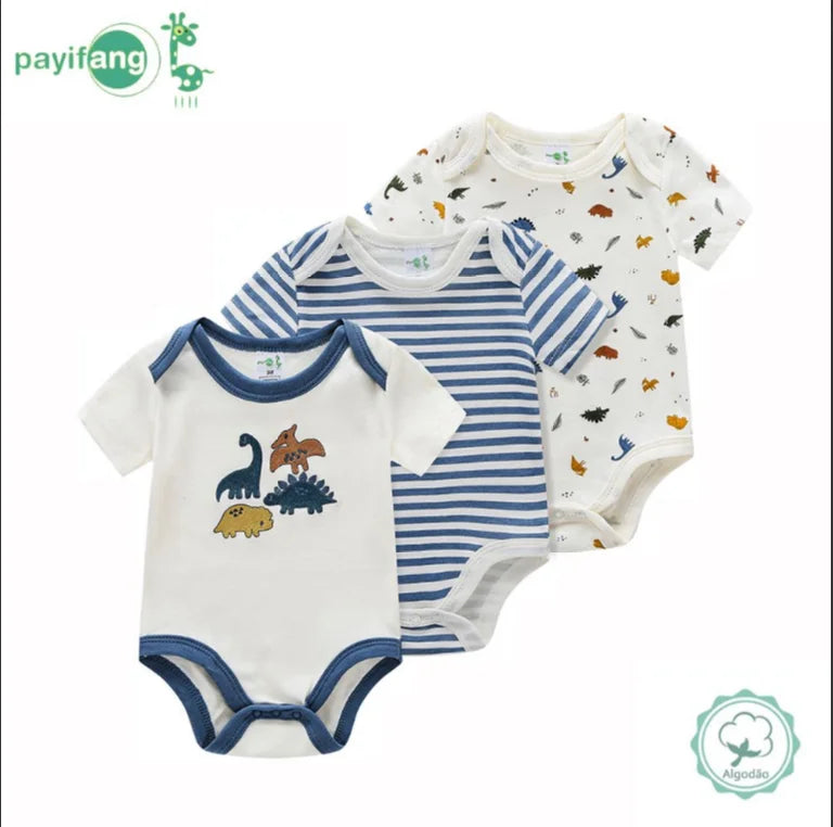 Baby Boy 3-Pack Short Sleeve 100% Cotton Bodysuits, Soft Onesies 3-12 Months