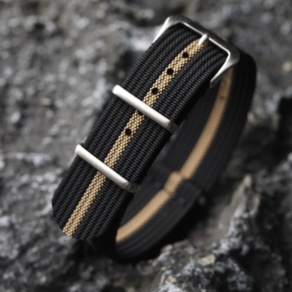 Ribbed Nylon Watch Strap - 18mm / 20mm / 22mm Military Style Fabric Watch Band with Pin Buckle