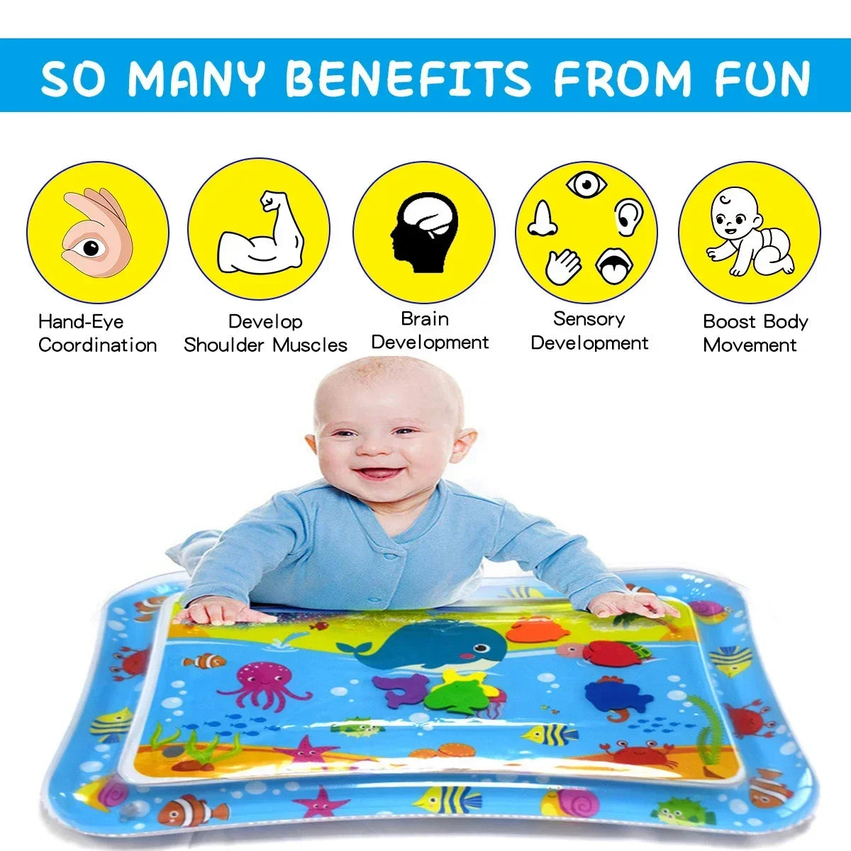 Inflatable Baby Water Play Mat Tummy Time Sensory Activity 66 x 50 cm (26 x 20 in)