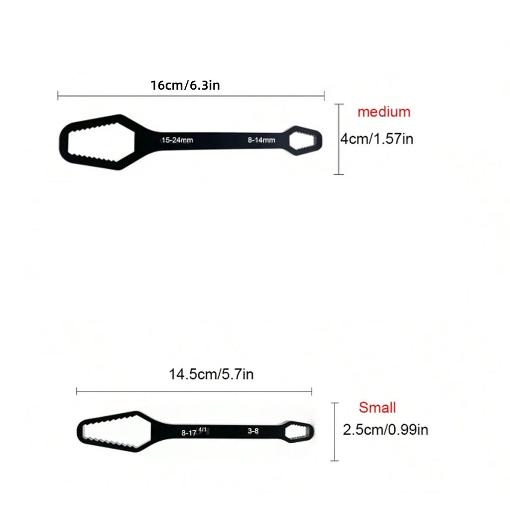 Adjustable Self-Tightening Double-Head Wrench Fits 3–17 mm & 8–22 mm (0.12–0.67 in & 0.31–0.87 in) for Cars, Bicycles and Home Repair