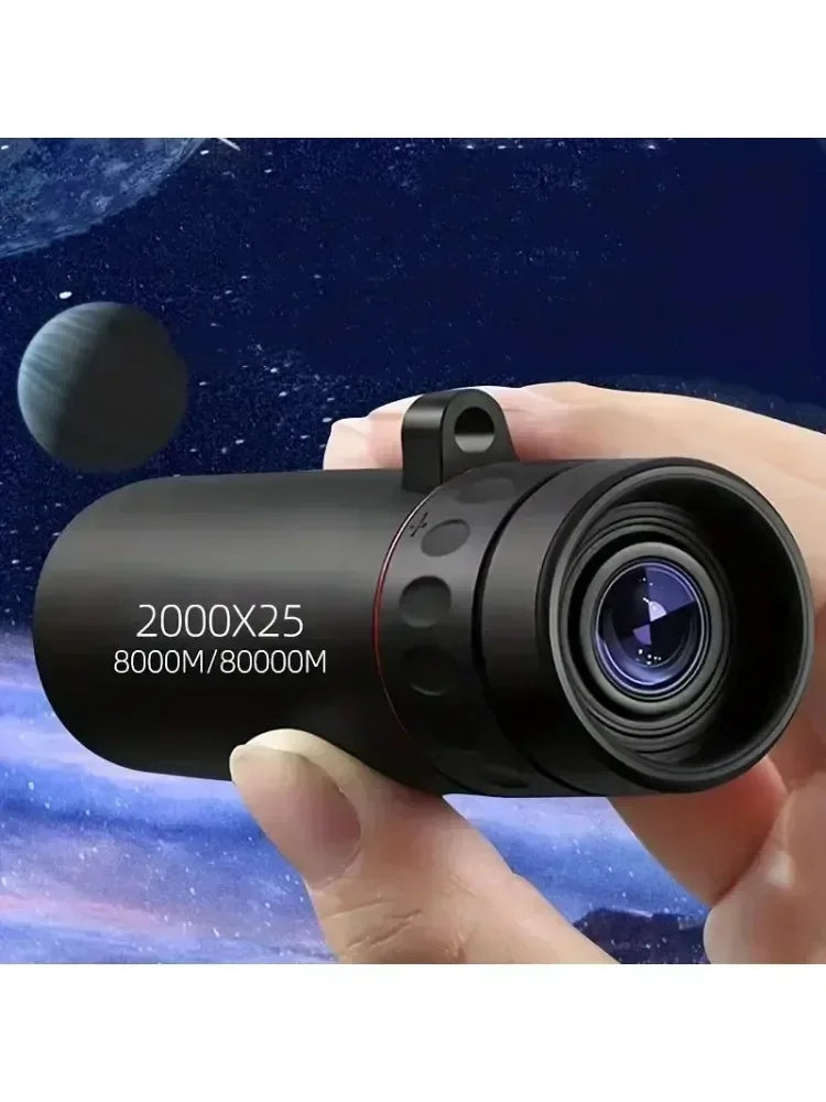 2000×25 HD Monocular Telescope with Phone Mount - Portable 8000 m (26,247 ft) Range for Camping, Hunting & Birdwatching