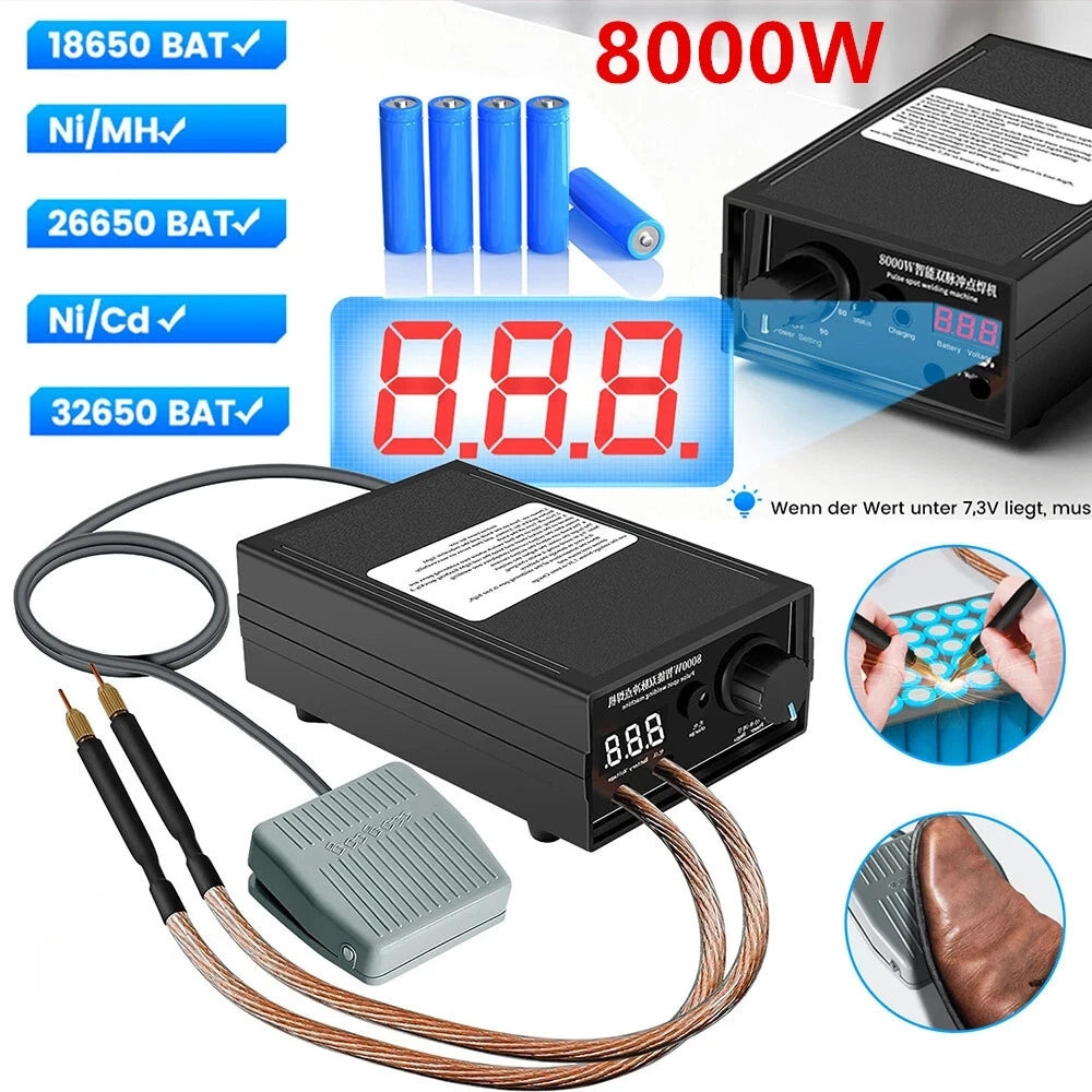 8000W Portable Mini Spot Welder Kit - Double-Pulse 18650 Battery Pack Spot Welding Pen for 0.15mm Nickel Strip