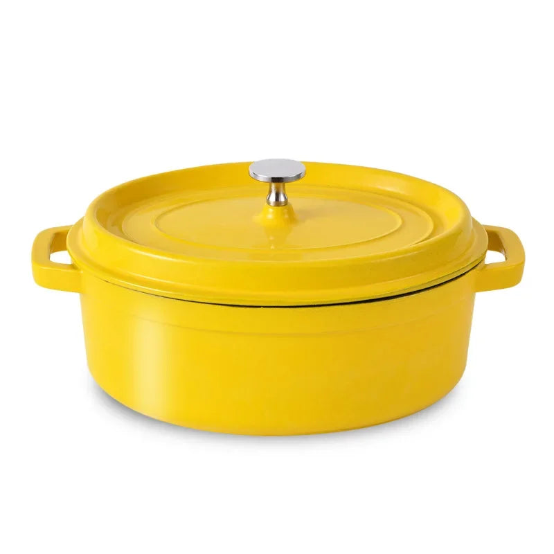 Oval Enamel Cast Iron Dutch Oven 31 cm (12.2 in) with Glass Lid - Nonstick Oval Casserole Pot