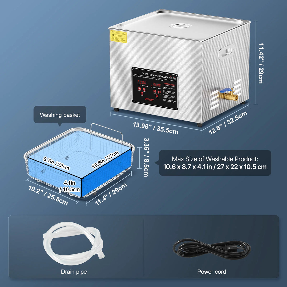 Stainless Steel Ultrasonic Cleaner — Portable Jewelry, Watch & Parts Washer (1.3–30L / 0.34–7.9 gal)