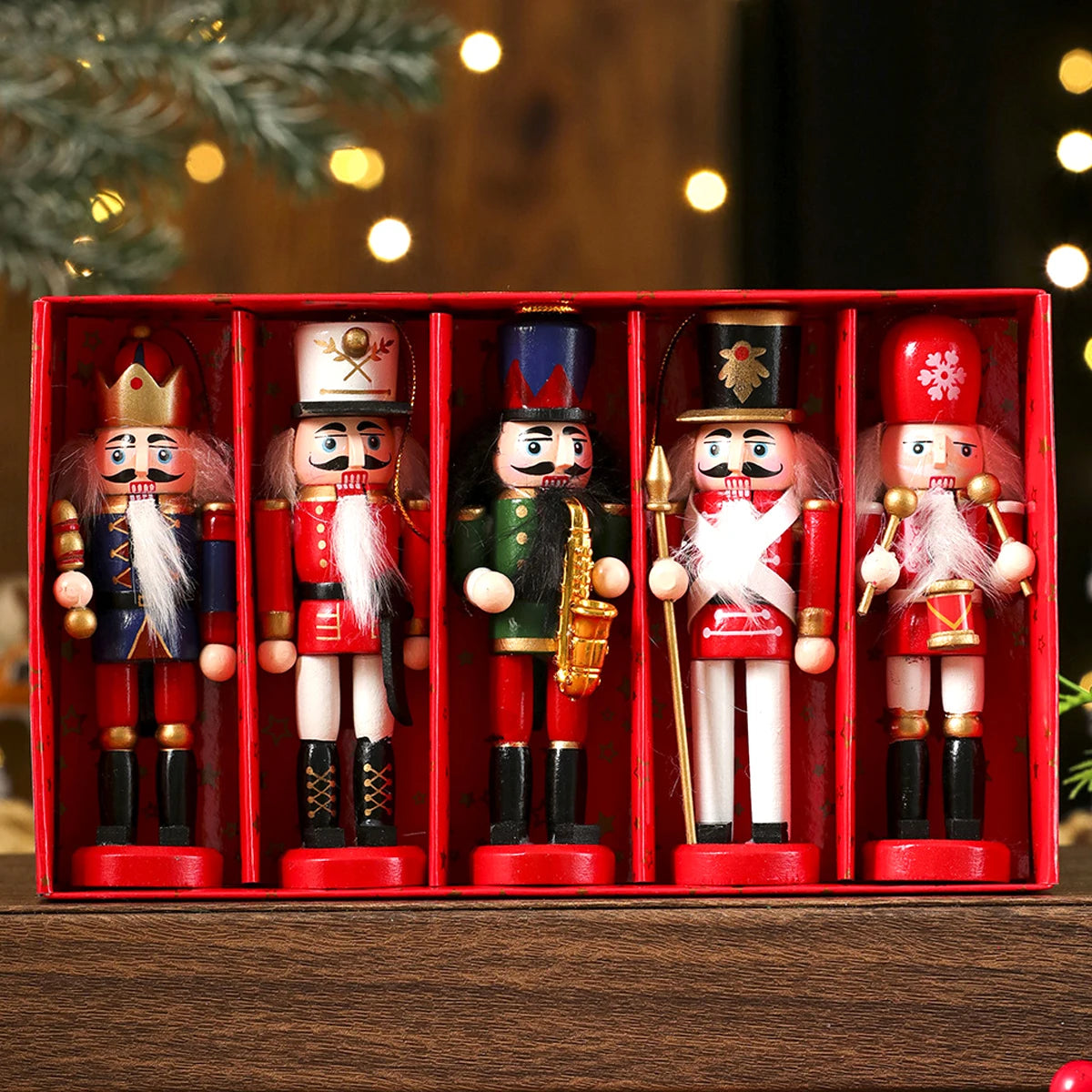 Hand-Painted Wooden Nutcracker Ornaments Set – Mini Soldier Christmas Tree Decorations (3/4/5-Piece)