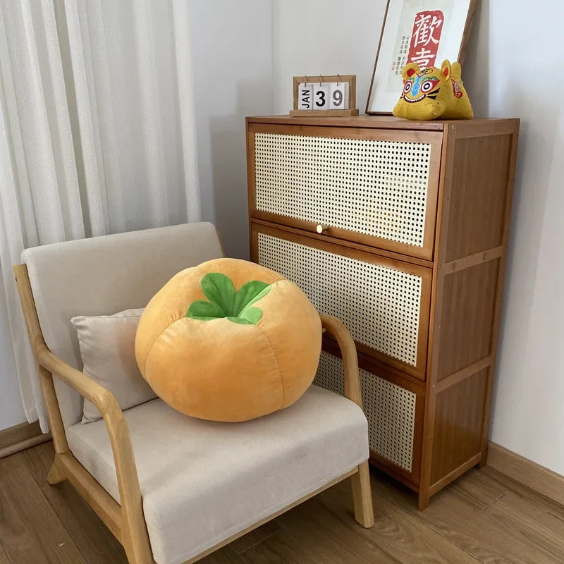 Thickened Round Seat Cushion Plush — Tomato Mushroom Persimmon Vegetable Pillow for Window Seat & Bedroom, Removable & Washable