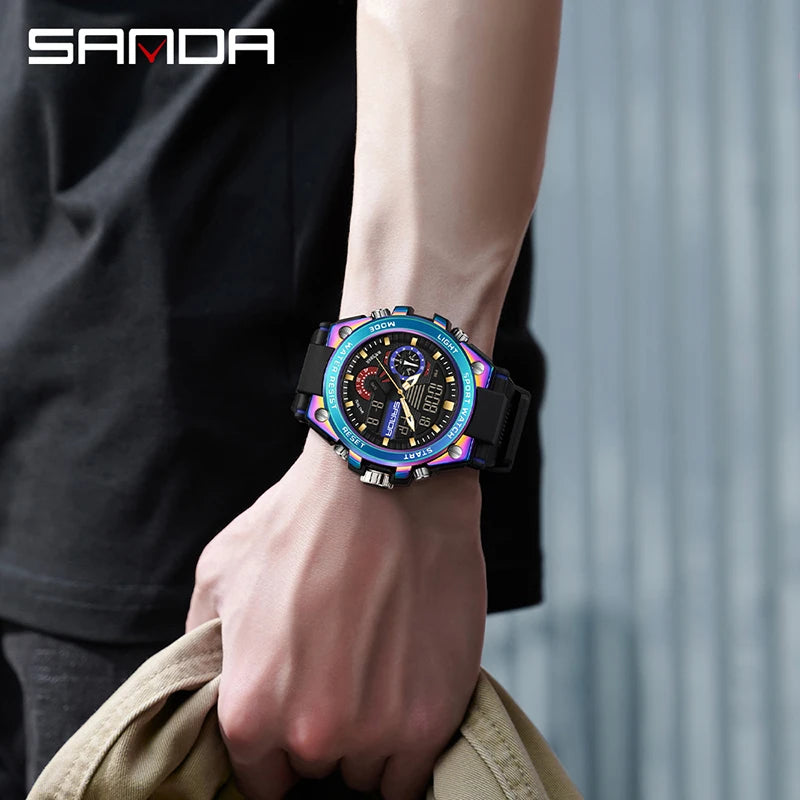 LED Dual Display Men's Digital Sports Watch - Shock Resistant Waterproof Analog-Digital