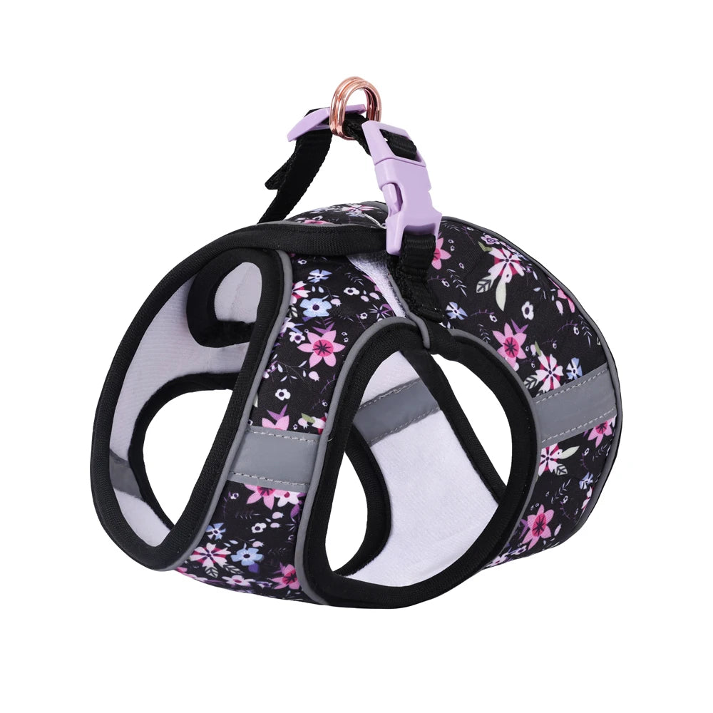 Adjustable Soft Vest Harness & Leash Set for Small & Medium Dogs & Cats – Reflective Printed Puppy Harness with Wrist Leash and Collar