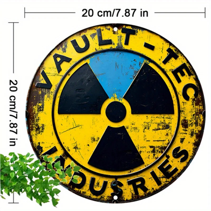 Vintage Retro Round Metal Tin Sign - Radiation Symbol Wall Art with Pre-Drilled Holes