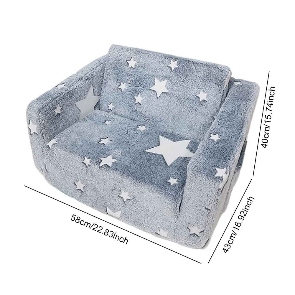 2-in-1 Foldable Toddler Sofa Chair Glow-in-the-Dark Plush Kids Couch and Recliner