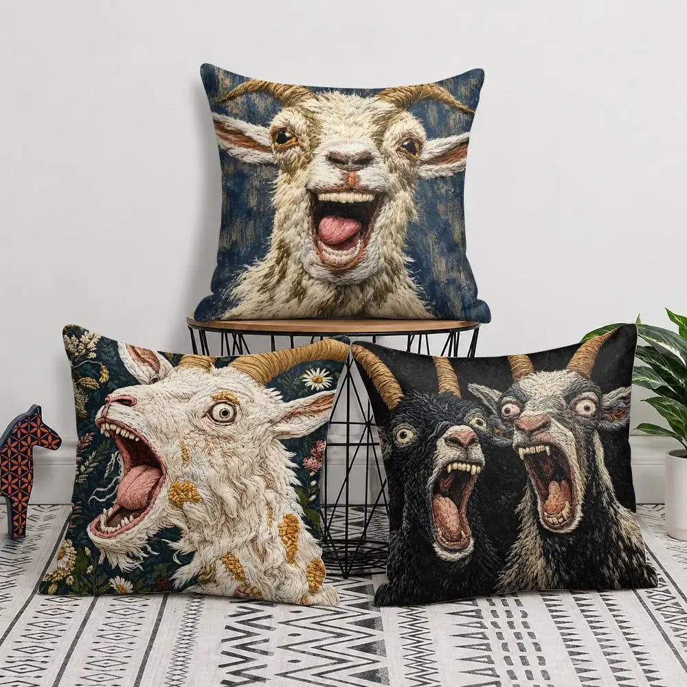 Humorous Goat Face Plush Cushion Cover Soft Short-Pile Pillow Case for Sofa Bed Home Decor