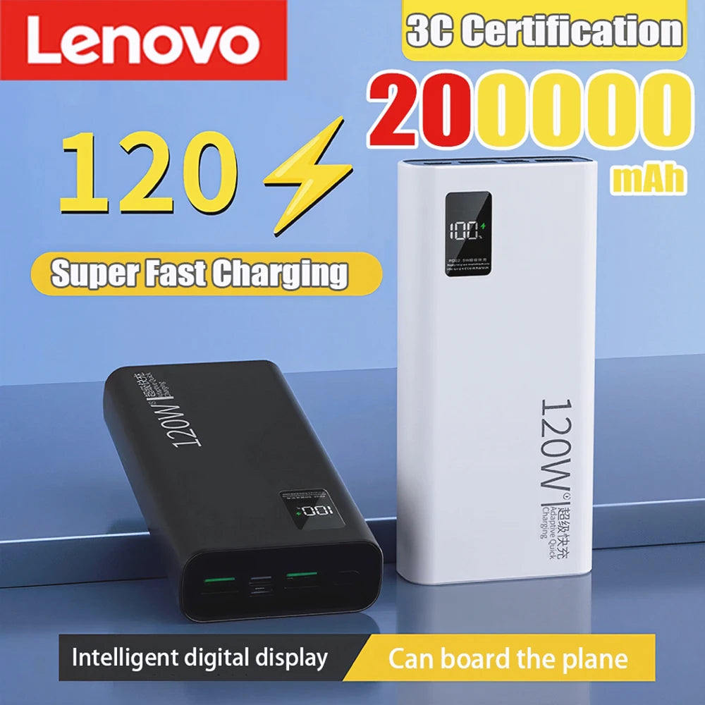 120W High-Capacity Power Bank (50,000/100,000/200,000mAh) Portable Fast Charger USB-C PD & USB-A with Digital Display