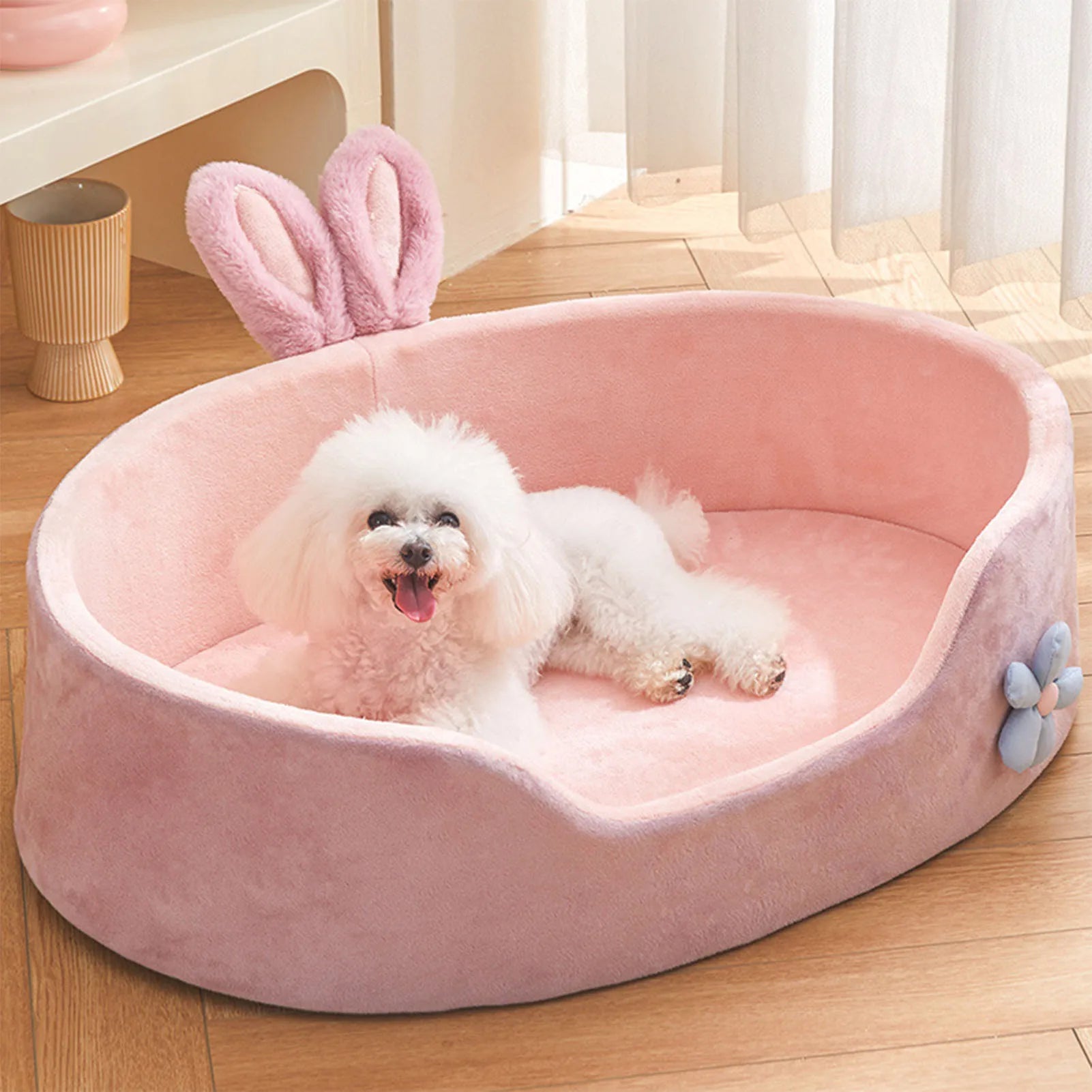 Detachable Washable Pet Bed for Cats & Small Dogs – Soft Cozy Four-Season Bed (Pink, M/L)
