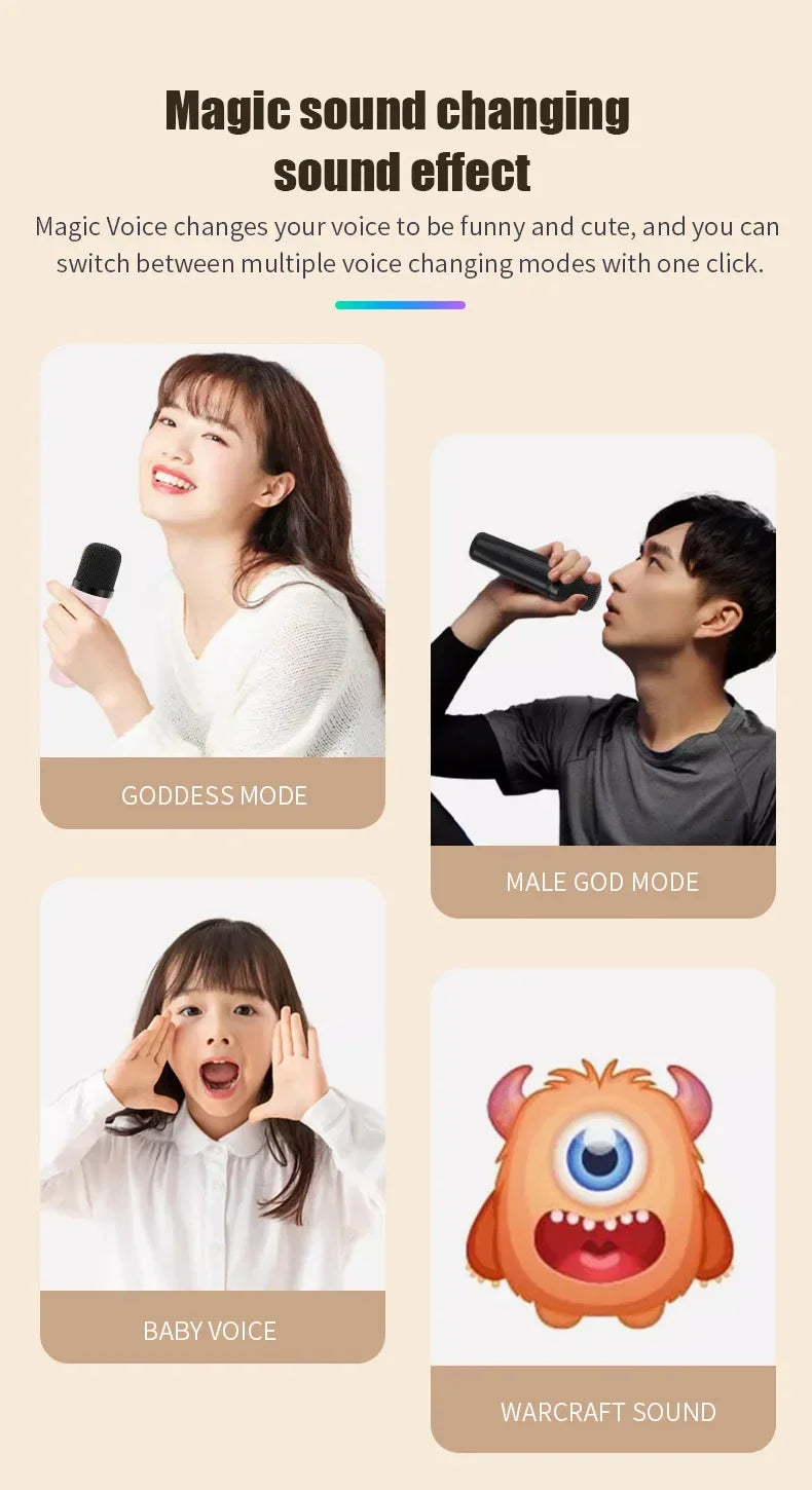 Mini Portable Karaoke Speaker with 2 Microphones, Bluetooth 5.0 KTV Singing Set, DSP RGB LED Lights, Deep Bass and Long Battery Life