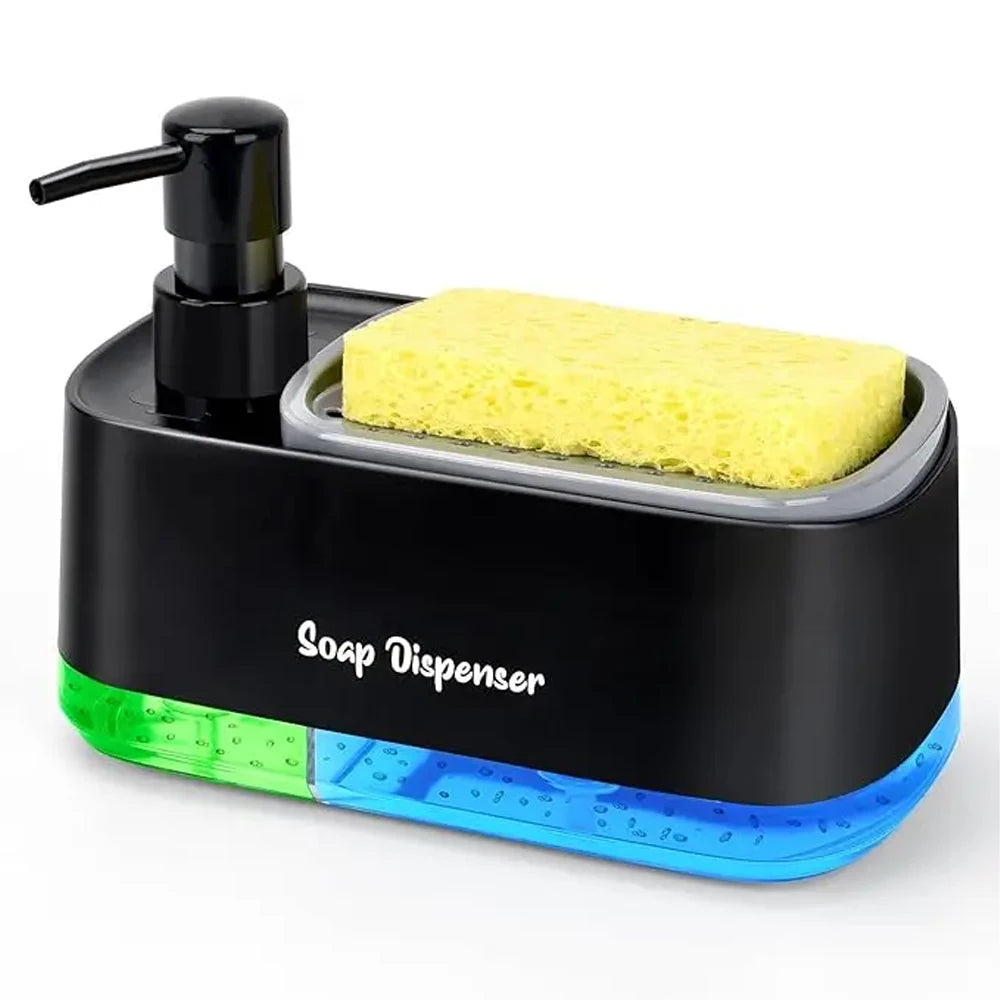 2-in-1 Kitchen Soap Dispenser with Built-In Sponge Holder Countertop Dish & Hand Pump