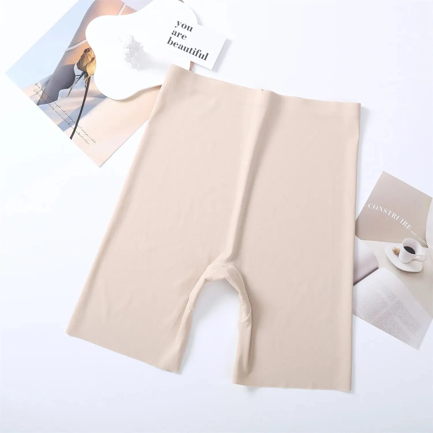 Seamless High-Waist Tummy Control Boyshorts Ice Silk Hip Lift Safety Sports Underwear for Women