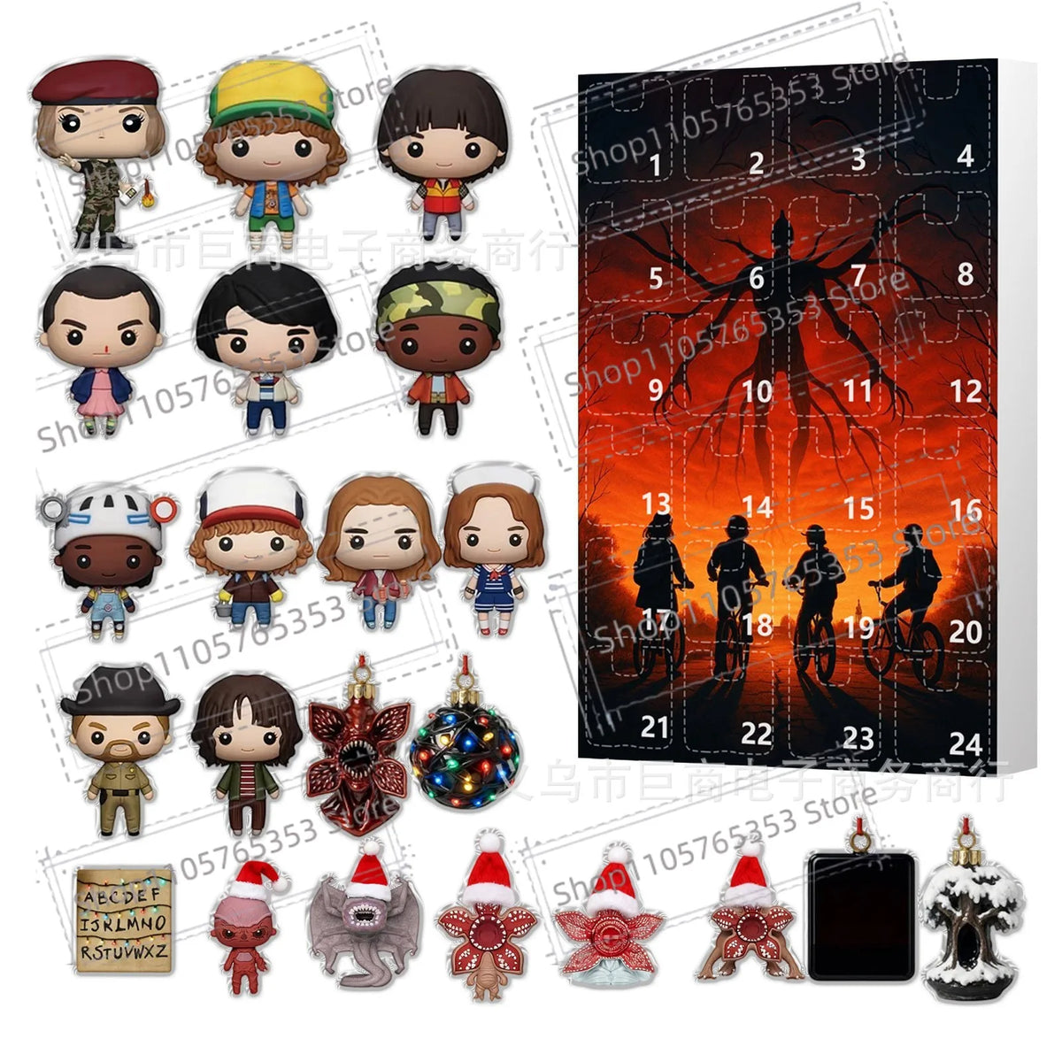 Stranger Christmas Advent Calendar Set – 2D Acrylic Ornament Collectible Fan Bundle for TV Show Fans