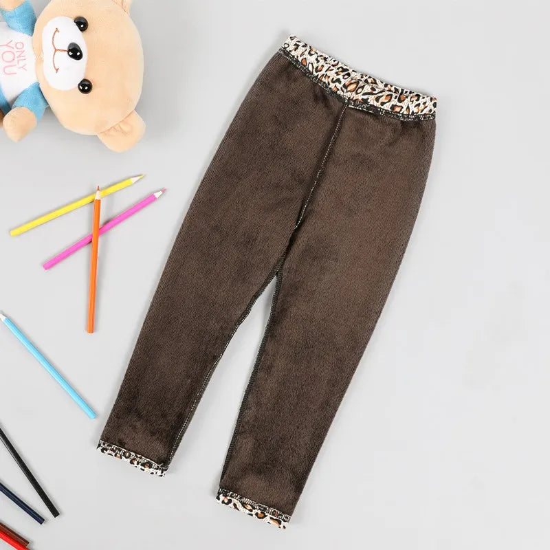 Kids Warm Fleece-Lined Cartoon Leggings Thick Plus Velvet Winter Pants Ages 4-6