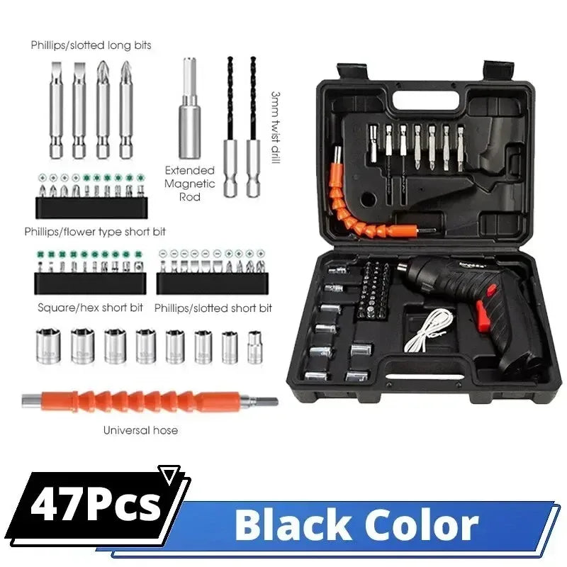 Cordless 47-in-1 Electric Screwdriver — 90° Rotating Head, Rechargeable with LED Light for Home & Office DIY Repairs